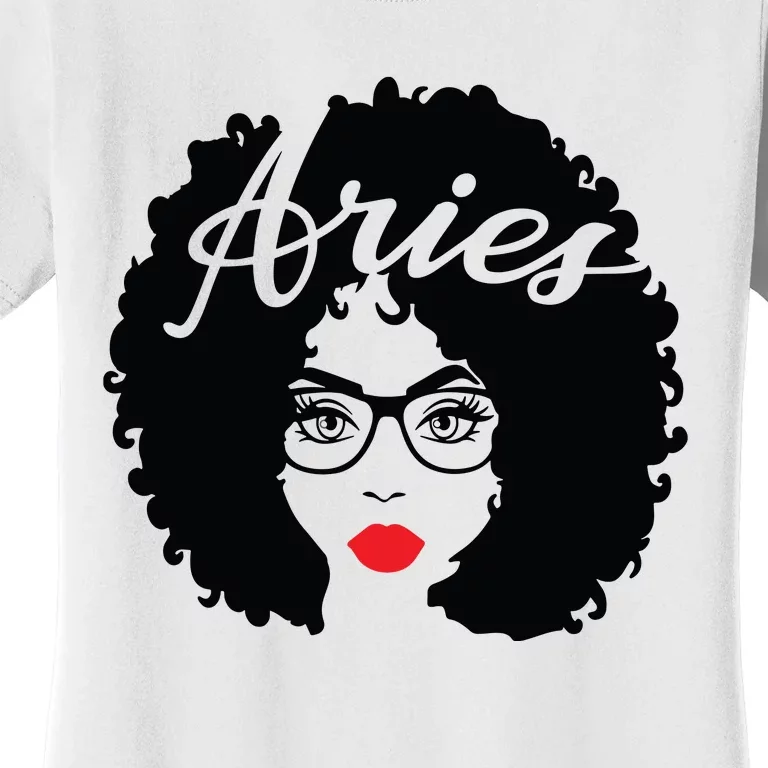 Black Queen Birthday Gifts Red Lips Afro Diva Aries Zodiac Women's T-Shirt