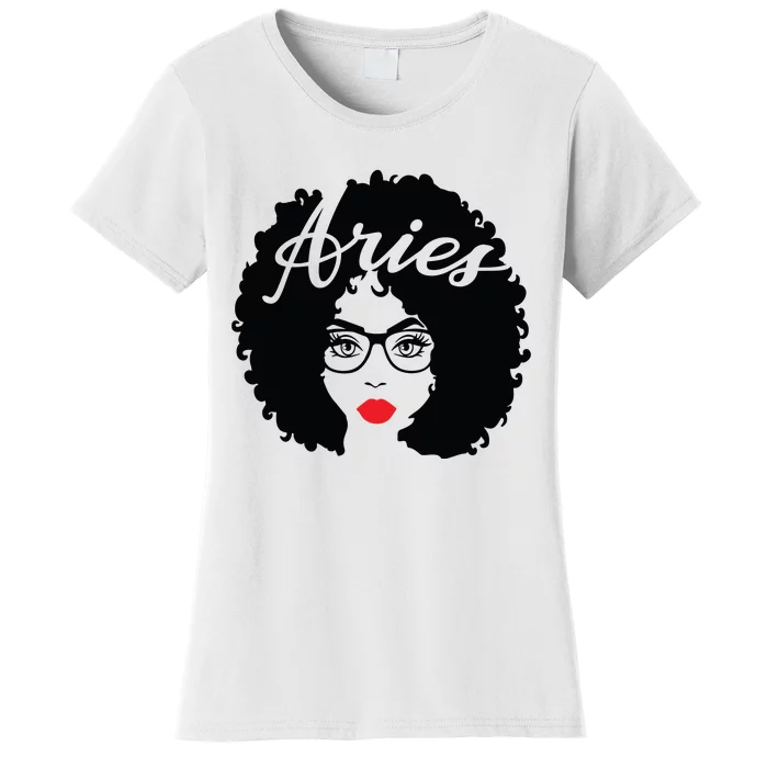 Black Queen Birthday Gifts Red Lips Afro Diva Aries Zodiac Women's T-Shirt