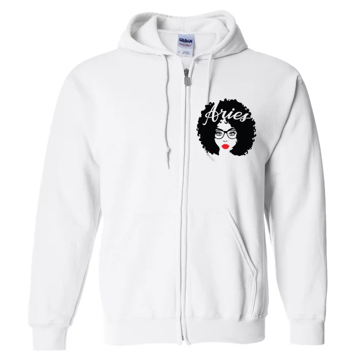 Black Queen Birthday Gifts Red Lips Afro Diva Aries Zodiac Full Zip Hoodie