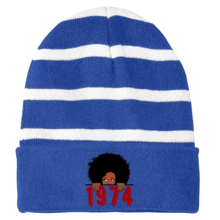 Black Queen Born In 1974 46th Yrs Old Awesome Birthday Funny Gift Cool Gift Striped Beanie with Solid Band