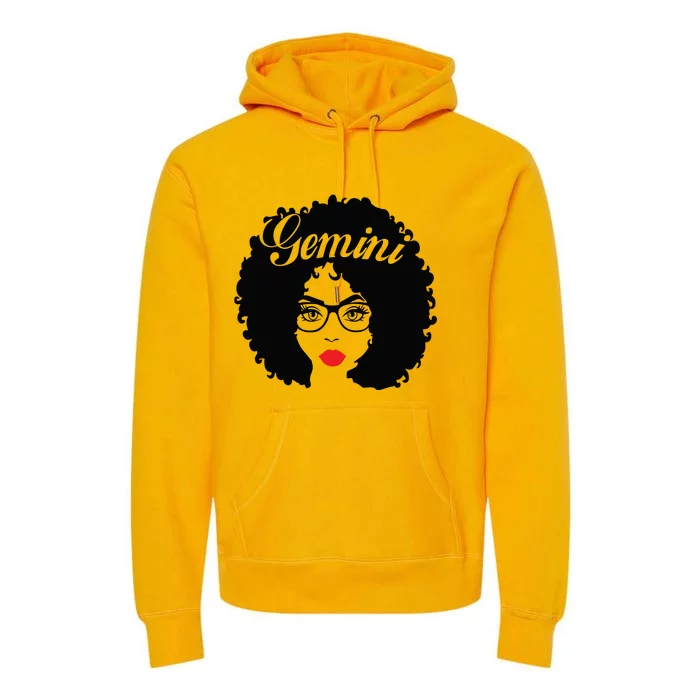 Black Queen Birthday Gifts Red Lips Afro Diva Gemini Zodiac Premium Hoodie