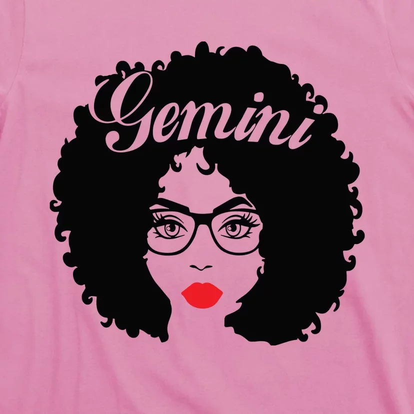 Black Queen Birthday Gifts Red Lips Afro Diva Gemini Zodiac T-Shirt