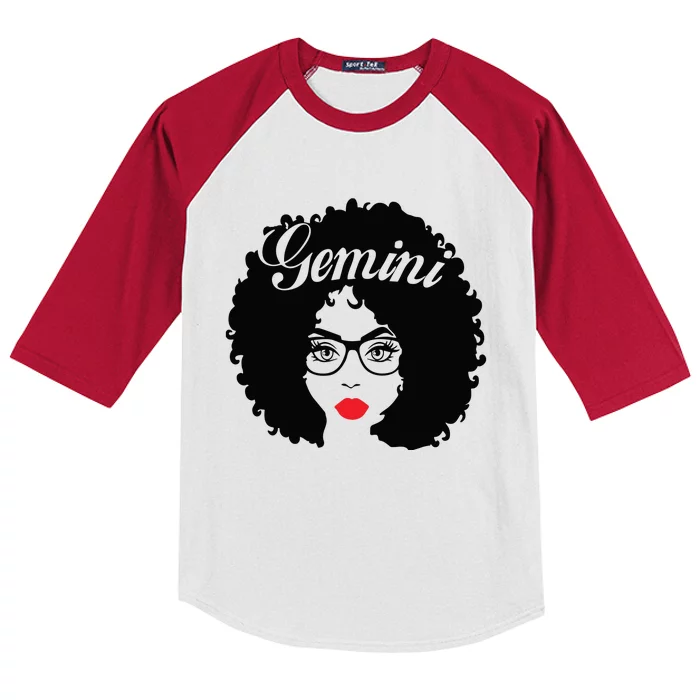 Black Queen Birthday Gifts Red Lips Afro Diva Gemini Zodiac Kids Colorblock Raglan Jersey