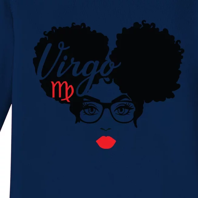 Black Queen Birthday Lips Afro Melanin Puffs Virgo Zodiac Baby Long Sleeve Bodysuit