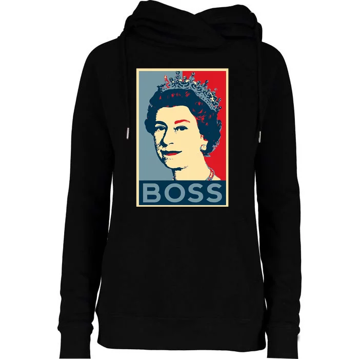 Boss Queen Elizabeth Retro Vintage Womens Funnel Neck Pullover Hood