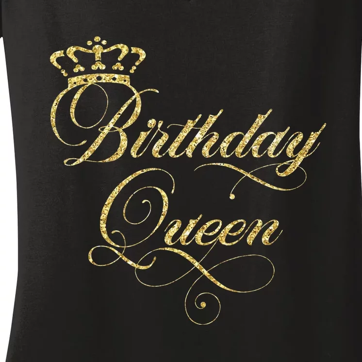 Birthday Queen Elegant Crown Design Women's V-Neck T-Shirt