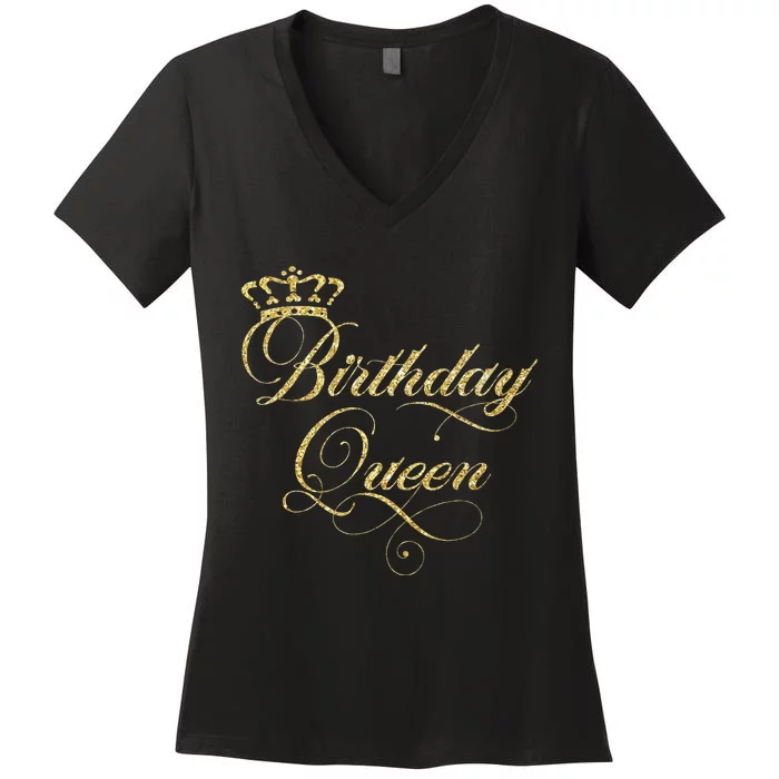 Birthday Queen Elegant Crown Design Women's V-Neck T-Shirt