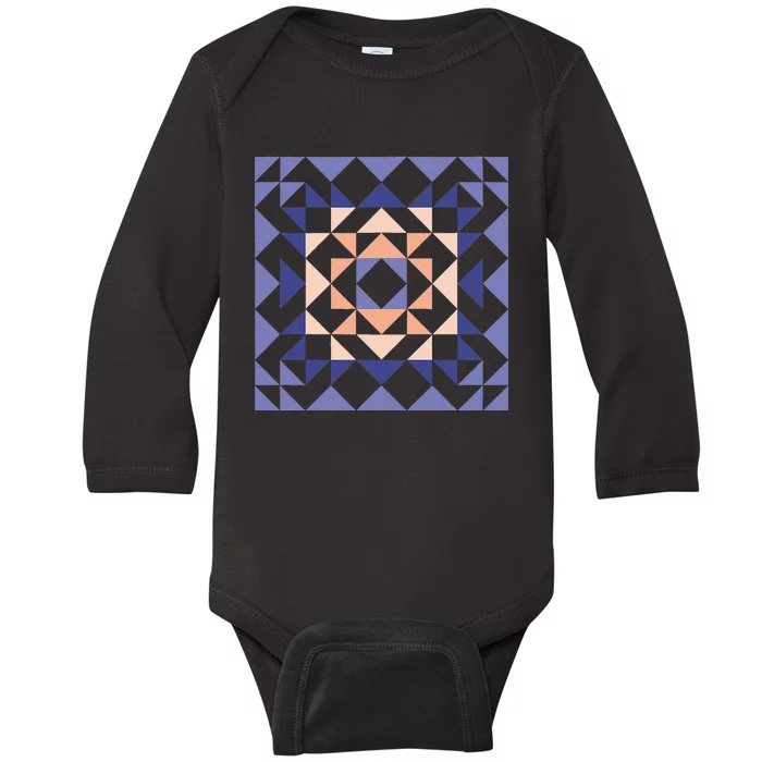 Barn Quilt Geometric Shapes Design In Peach And Lavender Baby Long Sleeve Bodysuit