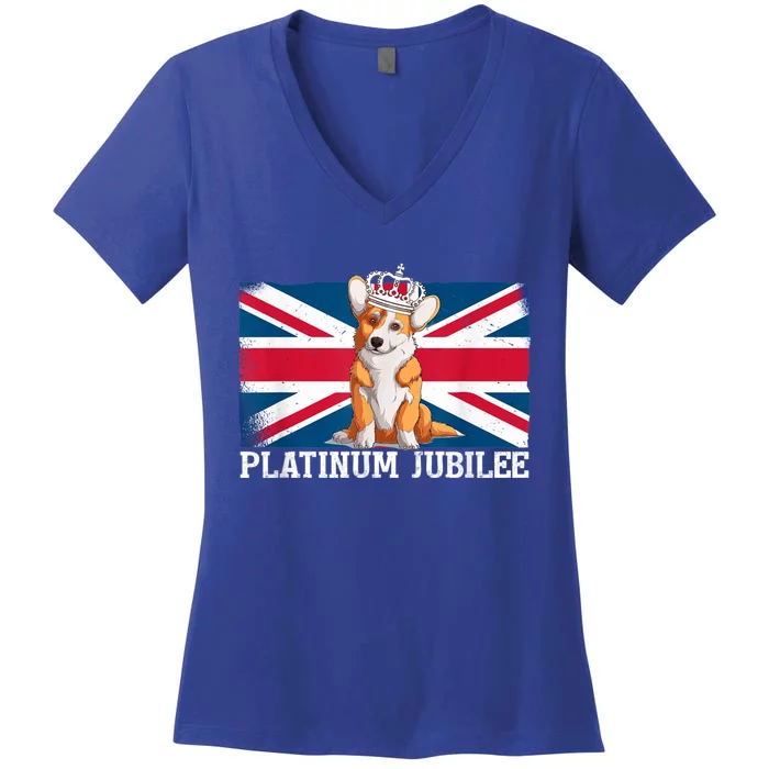 British Queen Monarchy Platinum Jubilee 70th Anniversary Women's V-Neck T-Shirt