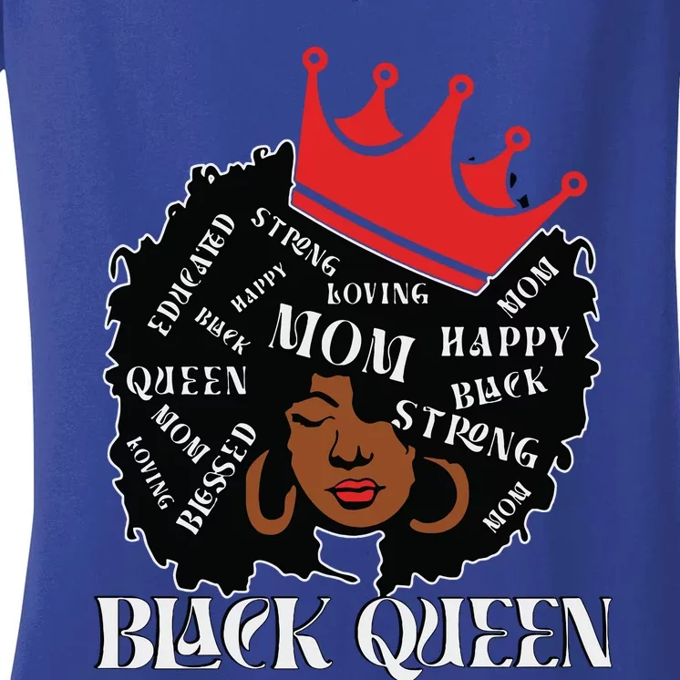 Black Queen Mom Happy Mothers Day Women's V-Neck T-Shirt