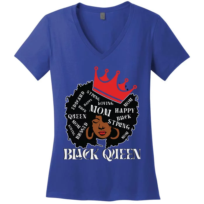 Black Queen Mom Happy Mothers Day Women's V-Neck T-Shirt