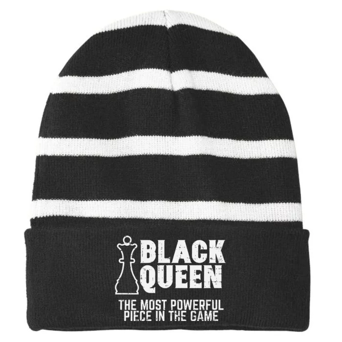 Black Queen Most Powerful Chess African American Striped Beanie with Solid Band