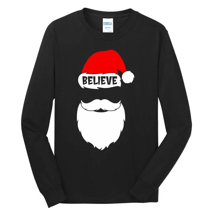 Believe Quote On Santa Hat Mustache Family Reunion Christmas Tall Long Sleeve T-Shirt