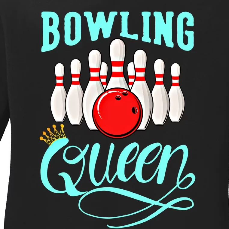 Bowling Queen Outfit Bowling Team Bowler Funny Bowling Cute Gift Ladies Long Sleeve Shirt