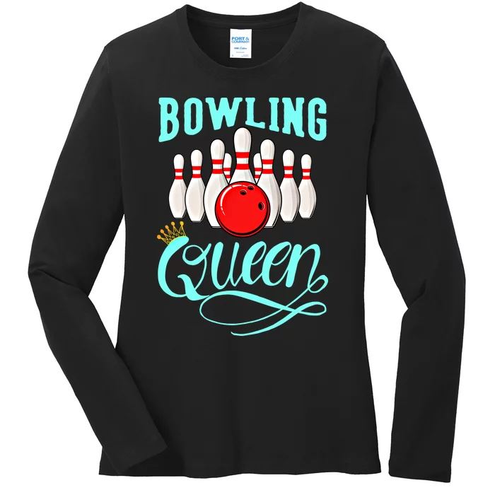 Bowling Queen Outfit Bowling Team Bowler Funny Bowling Cute Gift Ladies Long Sleeve Shirt