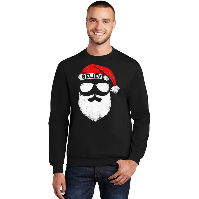 Believe Quote On Santa Hat Mustache Family Reunion Christmas Tall Sweatshirt