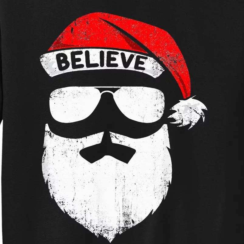 Believe Quote On Santa Hat Mustache Family Reunion Christmas Tall Sweatshirt