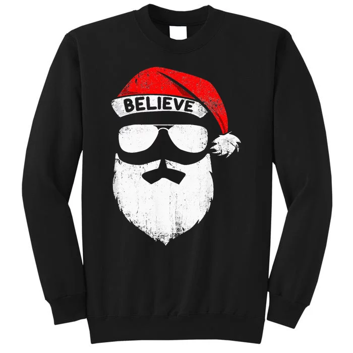 Believe Quote On Santa Hat Mustache Family Reunion Christmas Tall Sweatshirt