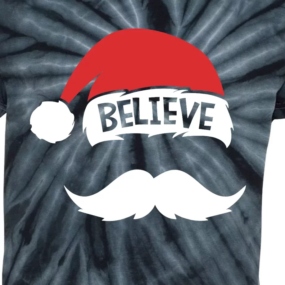 Believe Quote On Santa Hat Mustache Family Reunion Christmas Kids Tie-Dye T-Shirt