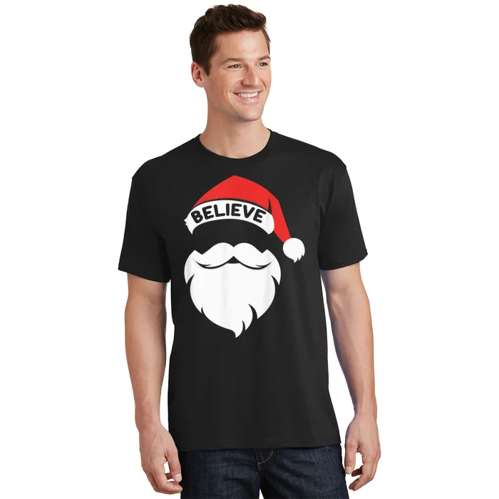 Believe Quote On Santa Hat Mustache Family Reunion Christmas T-Shirt