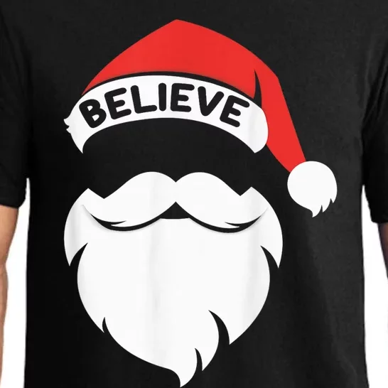 Believe Quote On Santa Hat Mustache Family Reunion Christmas Pajama Set