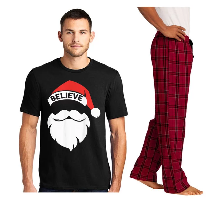 Believe Quote On Santa Hat Mustache Family Reunion Christmas Pajama Set