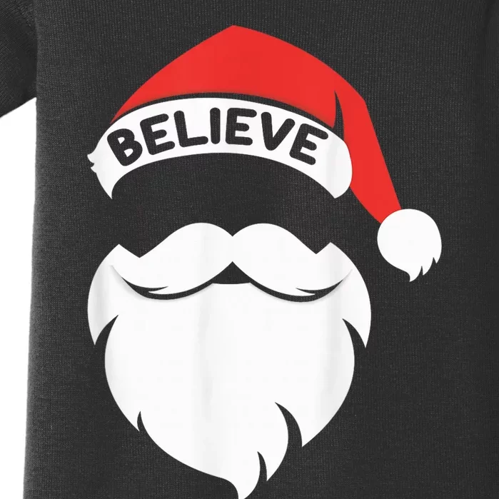 Believe Quote On Santa Hat Mustache Family Reunion Christmas Baby Bodysuit