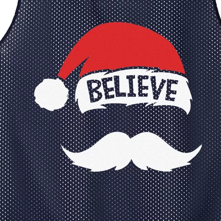 Believe Quote On Santa Hat Mustache Family Reunion Christmas Mesh Reversible Basketball Jersey Tank