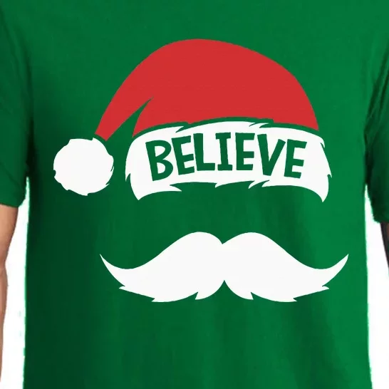 Believe Quote Santa Hat Mustache Family Reunion Christmas Pajama Set