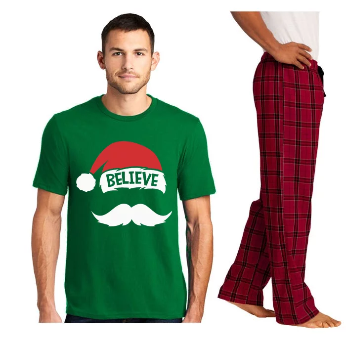 Believe Quote Santa Hat Mustache Family Reunion Christmas Pajama Set