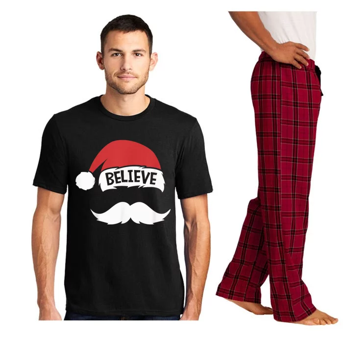 Believe Quote Santa Hat Mustache Family Reunion Christmas Pajama Set