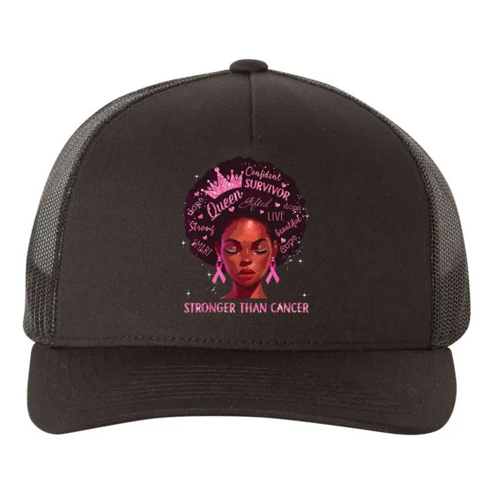 Black Queen Stronger Than Breast Cancer Pink Ribbon Yupoong Adult 5-Panel Trucker Hat