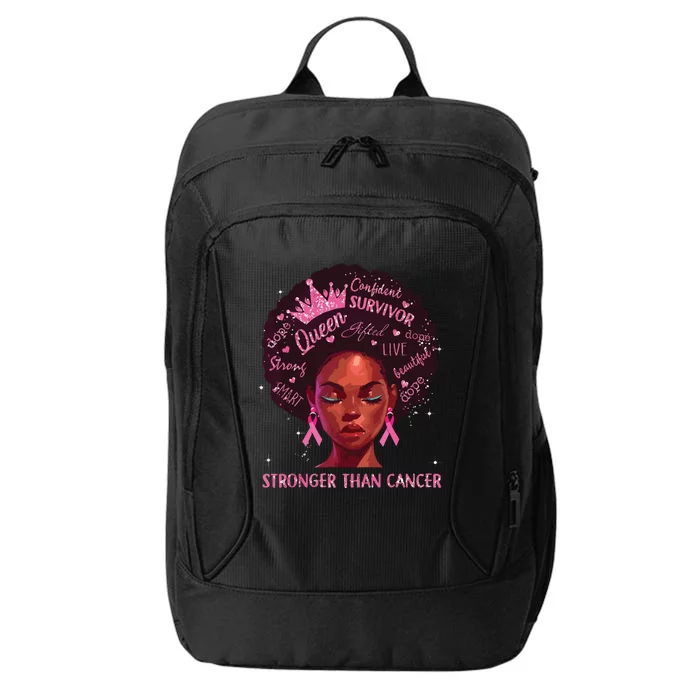 Black Queen Stronger Than Breast Cancer Pink Ribbon City Backpack