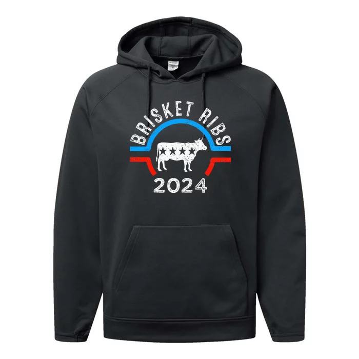 Brisket Ribs 2024 Funny Bbq Grilling Brisket Ribs 2024 Performance Fleece Hoodie