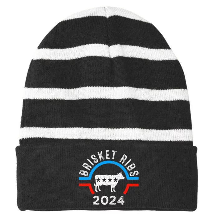 Brisket Ribs 2024 Funny Bbq Grilling Brisket Ribs 2024 Striped Beanie with Solid Band