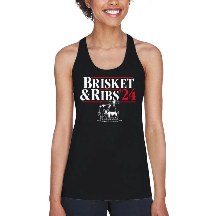 Brisket & Ribs 24 Funny Political Women's Racerback Tank