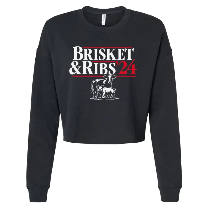 Brisket & Ribs 24 Funny Political Cropped Pullover Crew