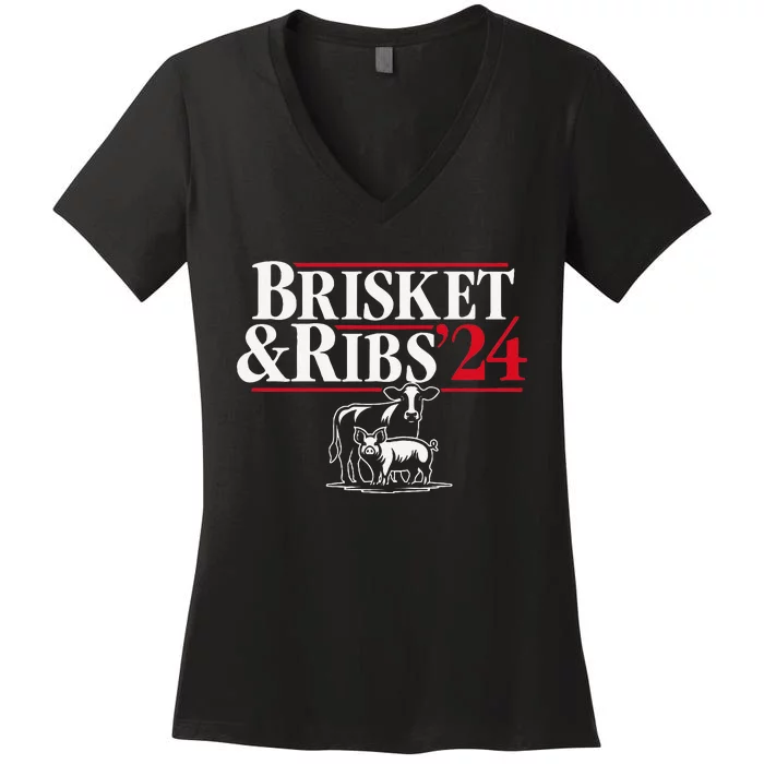 Brisket & Ribs 24 Funny Political Women's V-Neck T-Shirt