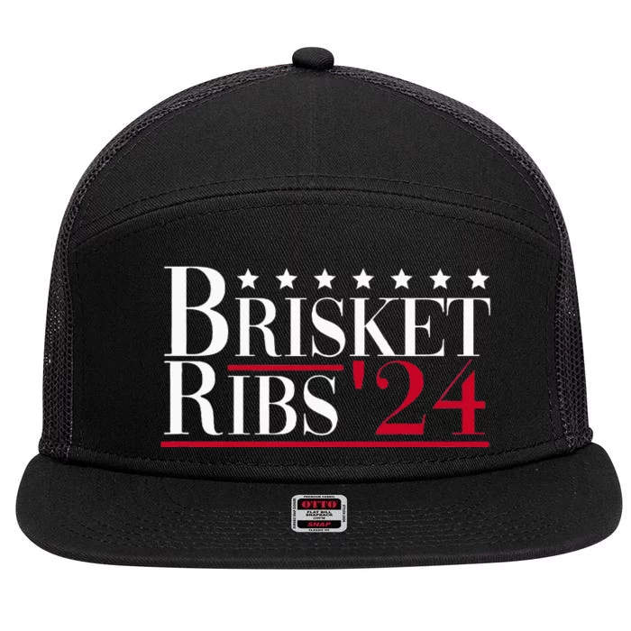 Brisket Ribs 2024 Funny Bbq Barbecue Political Election 7 Panel Mesh Trucker Snapback Hat