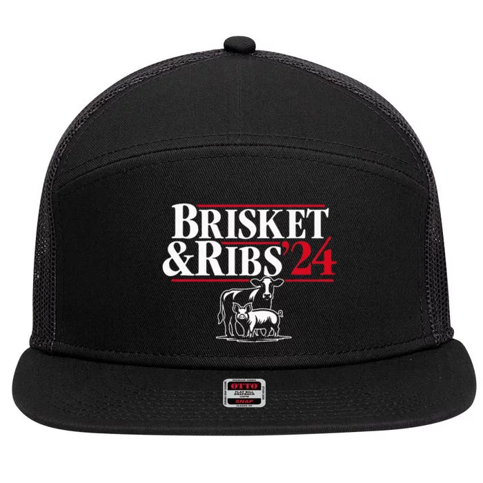 Brisket & Ribs 24 Funny Political 7 Panel Mesh Trucker Snapback Hat