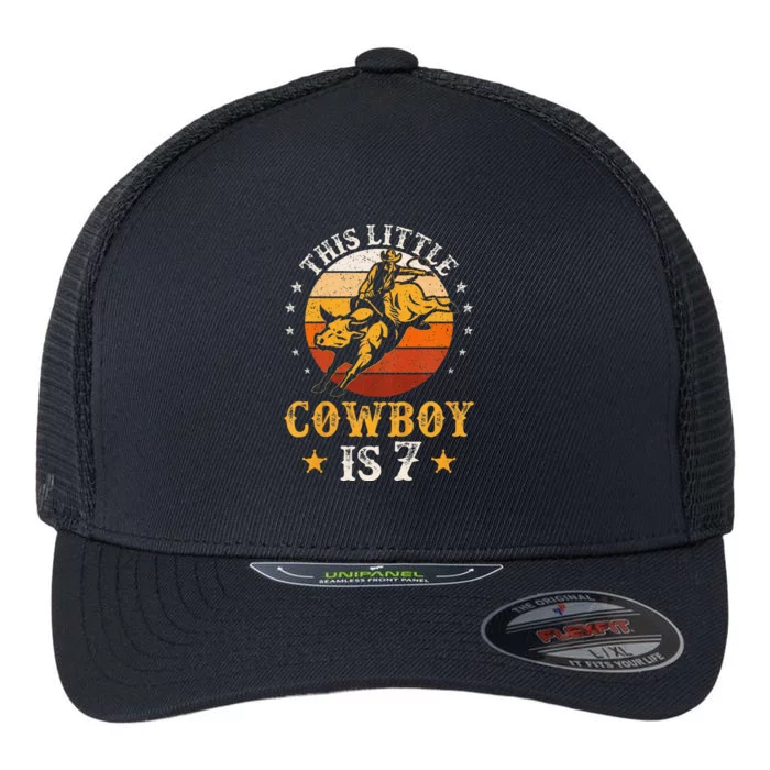 Bull Riding 7th Birthday 7 Year Old Western Cow Rodeo Flexfit Unipanel Trucker Cap