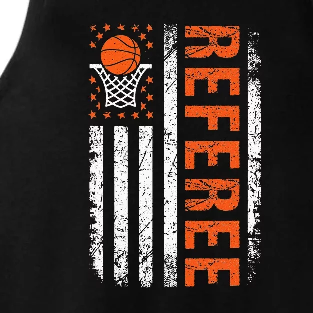 Basketball Referee American Flag Sports Officials Ladies Tri-Blend Wicking Tank