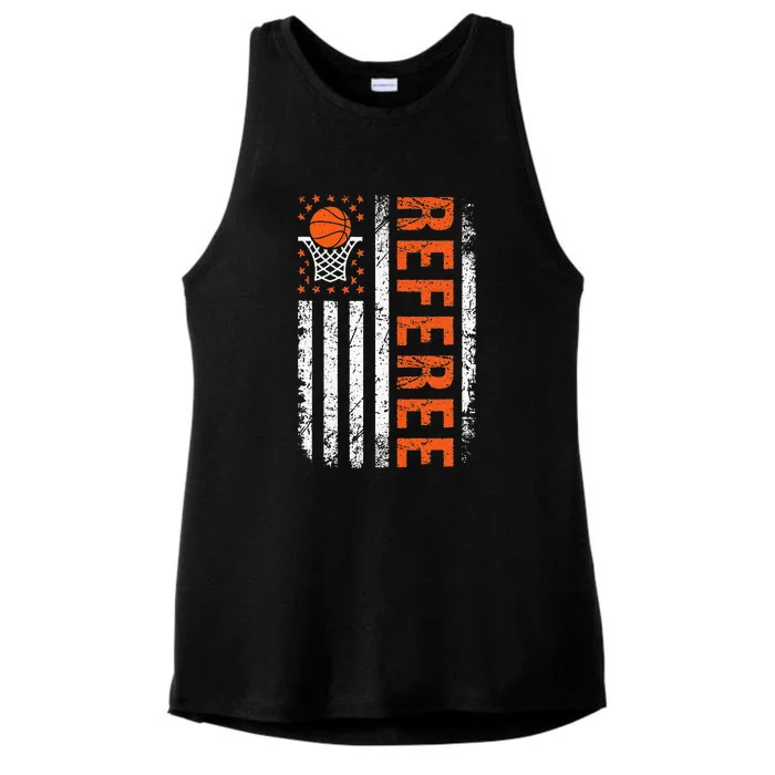 Basketball Referee American Flag Sports Officials Ladies Tri-Blend Wicking Tank