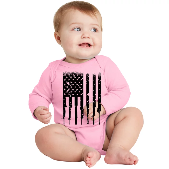 Bullet Riddled American Rifle Flag Baby Long Sleeve Bodysuit