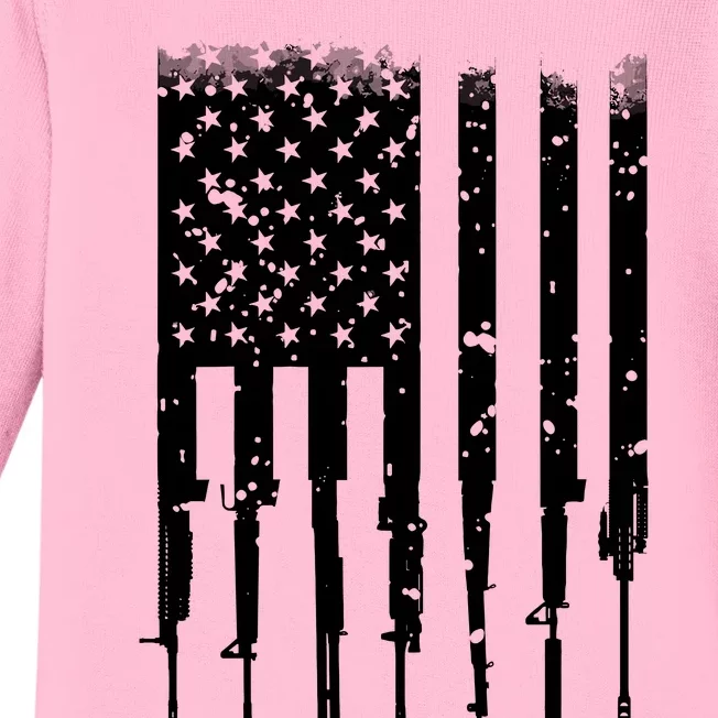 Bullet Riddled American Rifle Flag Baby Long Sleeve Bodysuit