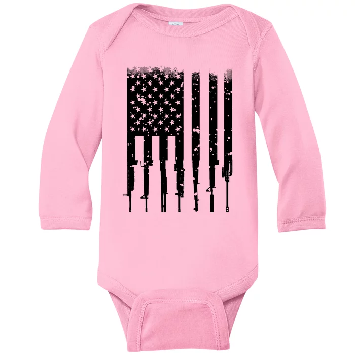 Bullet Riddled American Rifle Flag Baby Long Sleeve Bodysuit