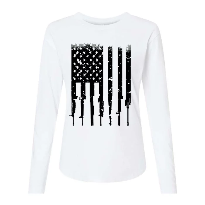 Bullet Riddled American Rifle Flag Womens Cotton Relaxed Long Sleeve T-Shirt