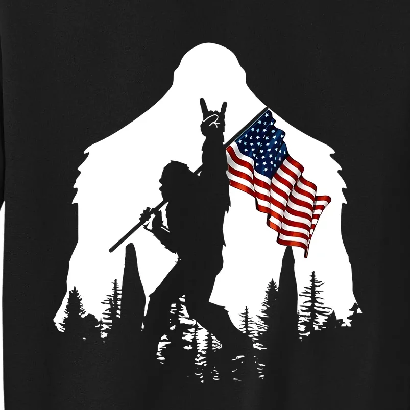 Bigfoot Rock And Roll Silhouette American Flag Sweatshirt