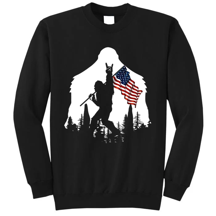 Bigfoot Rock And Roll Silhouette American Flag Sweatshirt