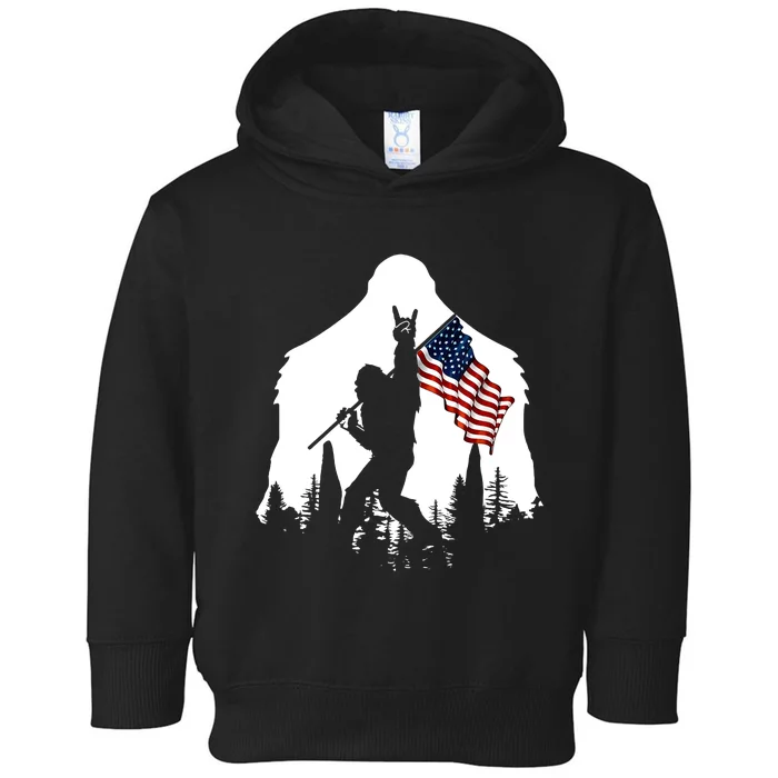 Bigfoot Rock And Roll Silhouette American Flag Toddler Hoodie